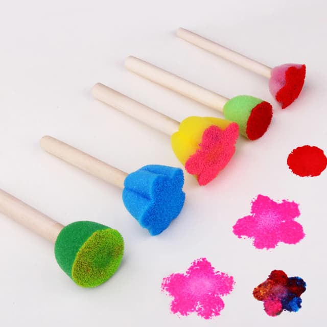 Foam Sponge Brush with Wooden Handle Round Flower Multi Size Painting Tools for Kids Children DIY Acrylic Watercolor Varnishes