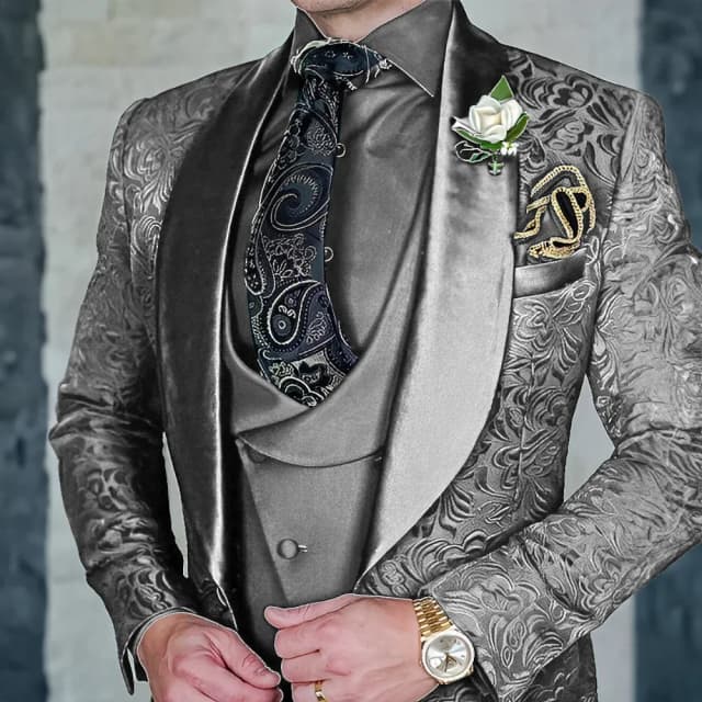 Jacquard Men's 3-piece Suit Set Formal Party Dress Groom Tuxedo High Quality Elegant Men Terno Masculino  Costume Homme Mariage