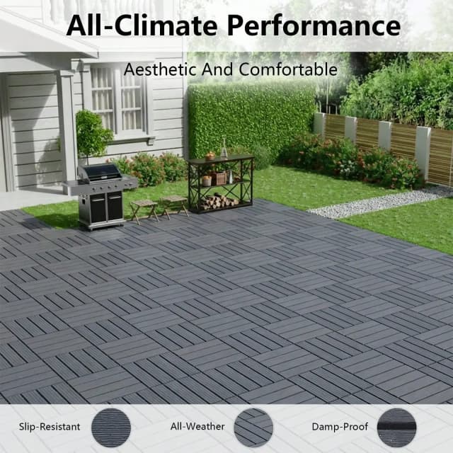 Plastic Interlocking Deck Tiles,44 Pcs 12"X12"Waterproof Outdoor Floor All Weather Use,Patio Floor Decking Tiles For Balcony Dec