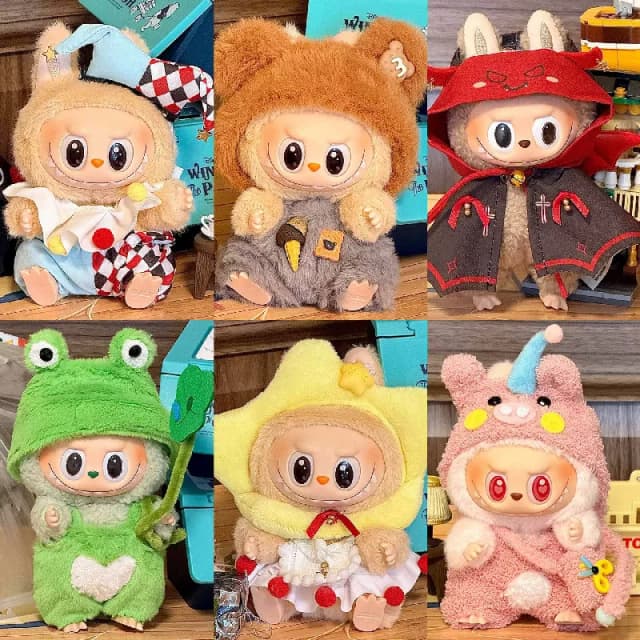 17cm Mini Doll'S Clothes Outfit Accessories For Labubu V1 V2 Striped overalls  Cool Handsome Clothing Gift