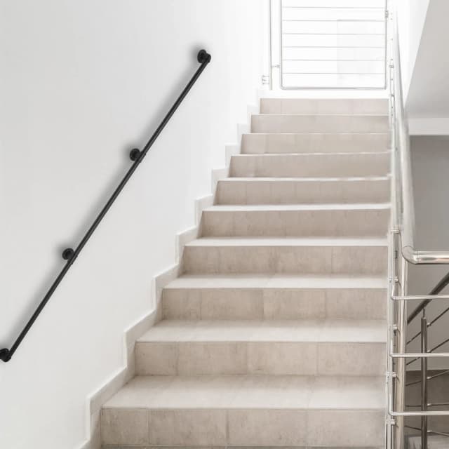Wall-mounted Stair Handrails，3.66m Total Length Galvanized Iron Pipe Metal Stair Railing, Rust and Heat Resistant, Safe Guardian