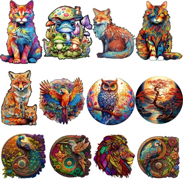 Adult Animal Wooden Puzzle Round Peacock and Bird Wooden Puzzle Children's Puzzle Toy Festival Gift Fox Shape Jigsaw Puzzles