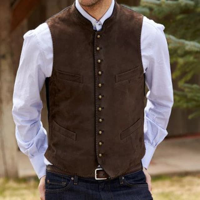 Autumn and Winter New Suede Vest Solid Color Casual Single-breasted Vest Casual Men's Vests Suit Male Weste Steampunk Gilet