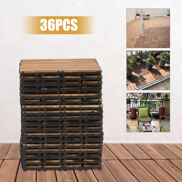 36 Pack Hardwood Interlocking Patio Deck Tiles Wood Interlocking Flooring Tiles 30*30cm for Backyard Pools Garden Porch