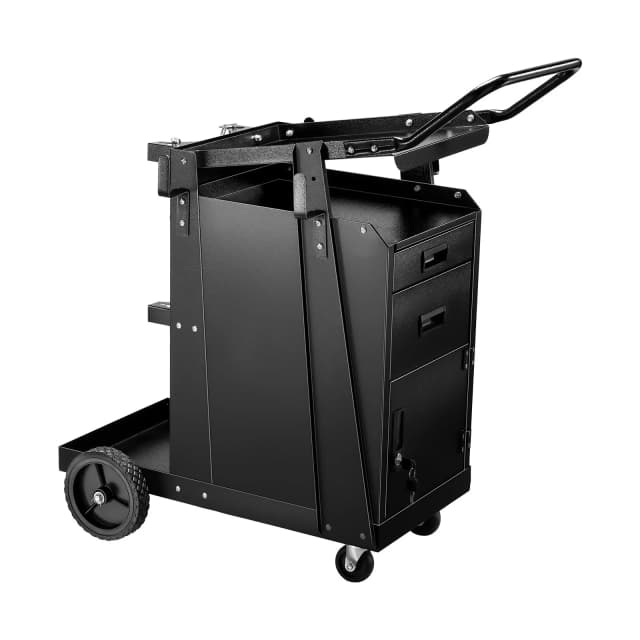 SucceBuy Welding Cart 2 Drawers Welder Cart Heavy Duty Welding Workbench with 360° Swivel Wheels Safety Chains for Mig Welder