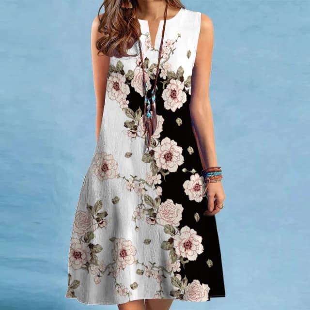 2024 nuovo vestito da donna transfrontaliero europeo e americano con scollo a v senza maniche vestito da commercio estero con orlo grande stampato Sexy