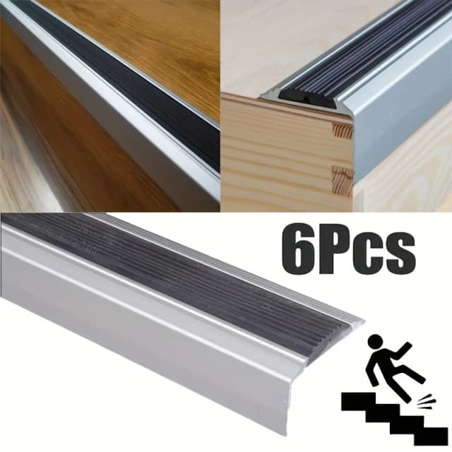 6pcs Aluminum Stair Treads 90cm L-Shaped Non-Slip Edge Protectors Safety Decor for Home Office Stairs Prevents Sliding Falling