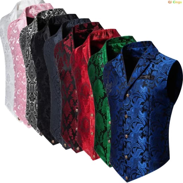 Blue Jacquard Fabric Men's Sleeveless Vest Coat,Wedding/Party/Stage Performance Dress Vests,Green Red Pink Black White Waistcoat
